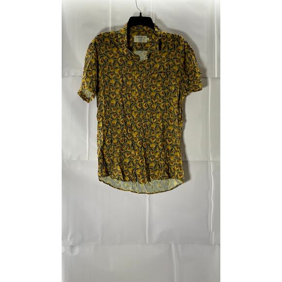 ID MENSWEAR Men's Yellow Printed Good Vibes Button-Up Short Sleeve Shirt SZ M - Picture 1 of 8